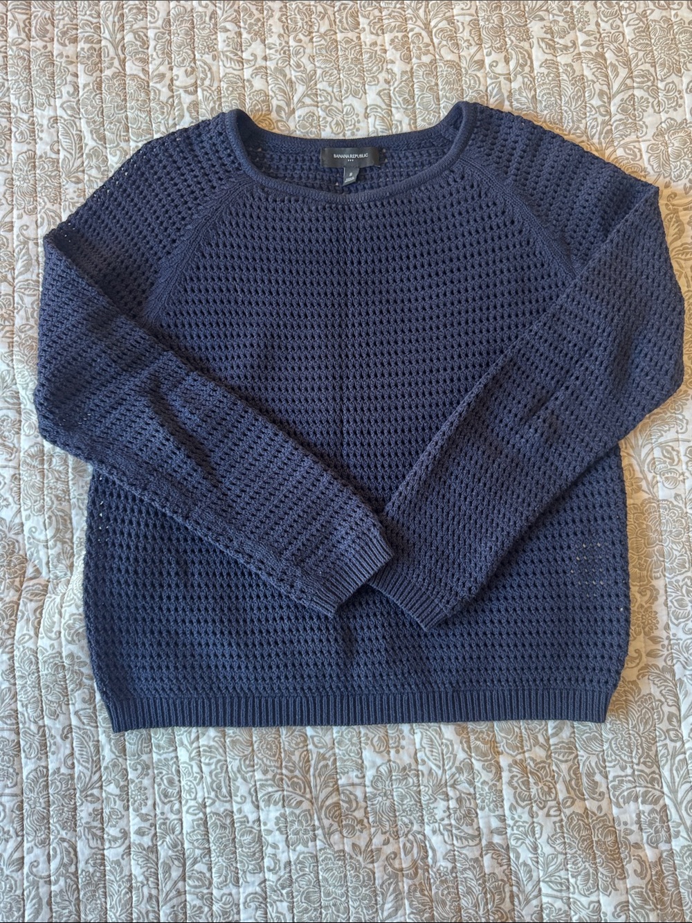 Banana Republic Dark Navy Open-Weave Crewneck Sweater